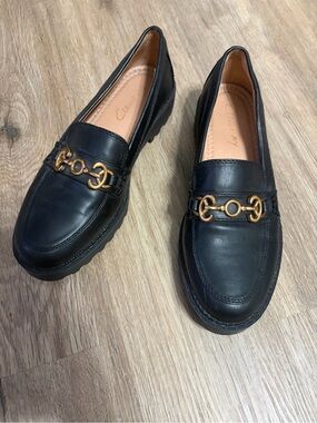 Circus by Sam Edelman Black Leather Loafers with Gold Bit